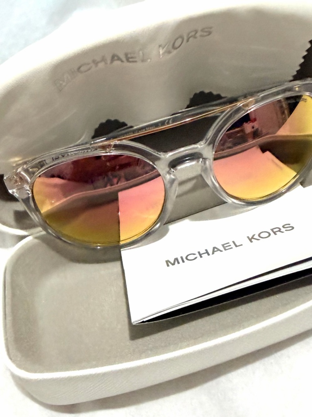 Michael Kors Clear Frame Sunglasses with Pink and Orange Mirror Lenses